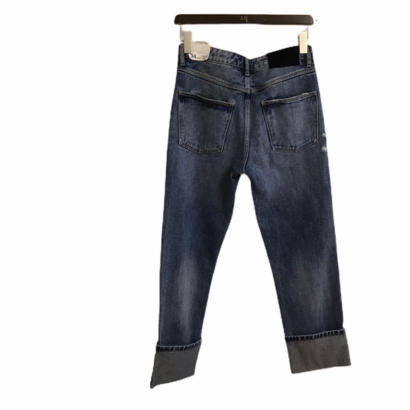 Zara Medium Wash Mid Rise Jeans w/ Turnup Hems NEW - Picture 9 of 12